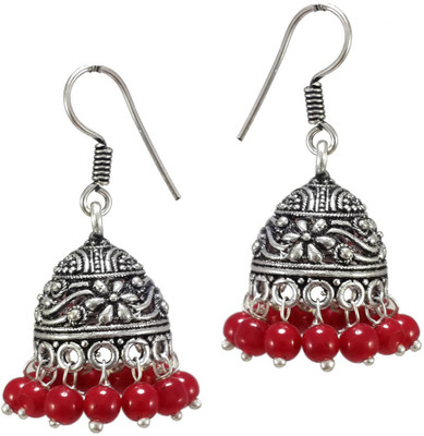 

V L Impex Maroon Color Flower Print Oxidized Alloy Jhumki Earring