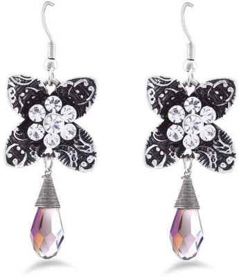 

Jazz Jewellery Flower Shape Danglers Embellished With White Color Stones Alloy Drop Earring