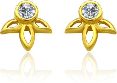 mahi White Floral Petal Cubic Zirconia Alloy, Brass Stud Earring