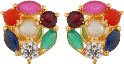 

Affinity Beautiful Multistone Cubic Zirconia, Ruby, Emerald, Pearl Alloy, Silver Stud Earring