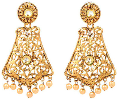 GoldNera 18K Goldplated Kundan Rani Alloy Drops Danglers GoldNera Earrings