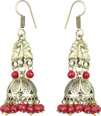 Waama Jewels Elegant Pair Of earring Adorned With Red Pearls Pearl Brass Jhumki Earring