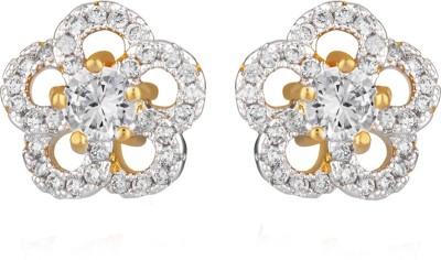 mahi Classic Flower Cubic Zirconia Alloy, Brass Stud Earring