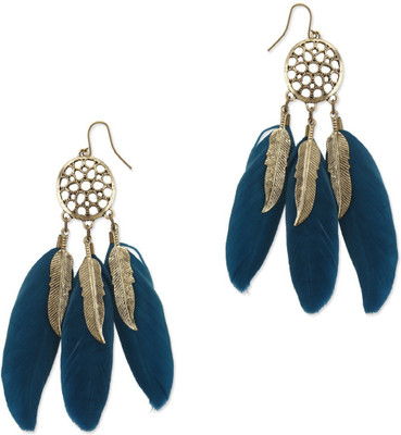 

Oomph Gold & Green Blue Feather Dream Catcher Fashion Jewellery for Women, Girls & Ladies Metal Dangle Earring