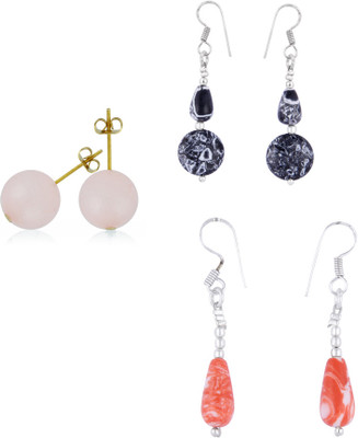 

Pearlz Ocean Essance 2.5 Inches HowliteDyed Quartzite Gemstone Beads Studs Alloy Earring Set