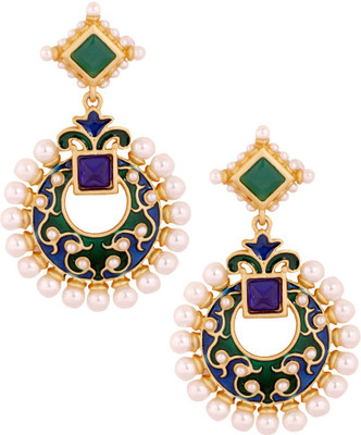 the jewelbox Meenakari Chaand Copper Drop Earring
