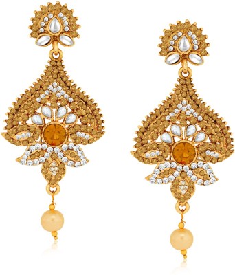 

Spargz Ethnic Design Gold Finish Earring Suspended with Pearl Alloy Chandelier Earring