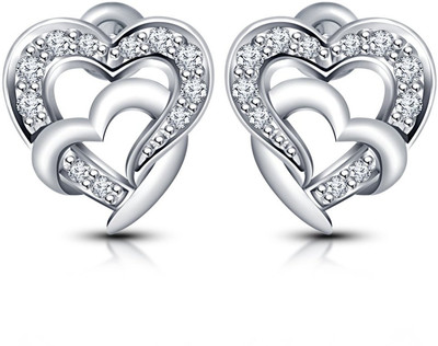 Vorra Fashion Double Heart intertwined Cubic Zirconia Sterling Silver Stud Earring