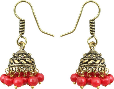 Waama Jewels REd Fashion Jewellery For Girls Festival colored zircon Pearl Brass Jhumki Earring Waama Jewels Earrings