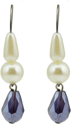 

High Trendz White Pearlz With Blue Crystal Drop Pearl Alloy Hoop Earring