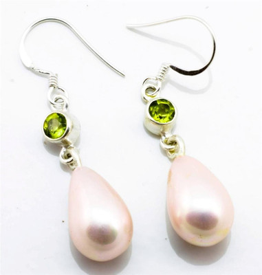 

YugshaJewels Sparkling YJE-797 Pearl, Peridot Sterling Silver Dangle Earring
