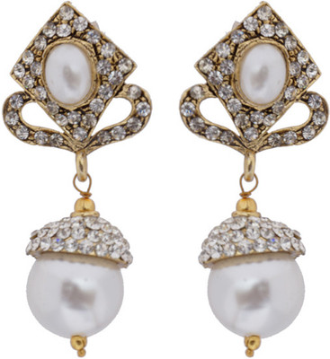 Hyderabadi Abhushan Diamond Cubic Zirconia, Pearl Alloy Drops Danglers Hyderabadi Abhushan Earrings