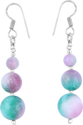 Pearlz Ocean 2.5 Inch Dyed Quartzite Pink and Green, Round Shaped Alloy Drops & Danglers