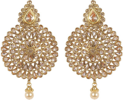 

Muchmore Beautiful Ethnic Gold Plated Polki Earring For Women's Partywear Jewelry Crystal, Pearl Alloy Earring Set