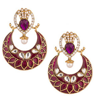 

Being Women Elegant Gold Plated With Kundan Studded Meenakari Fashion Alloy Chandbali Earring