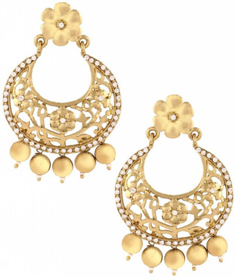 

the jewelbox Large Antique flower jhumki Copper Dangle Earring