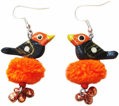 

Juhi Malhotra Black And Orange Bird Wood Drop Earring