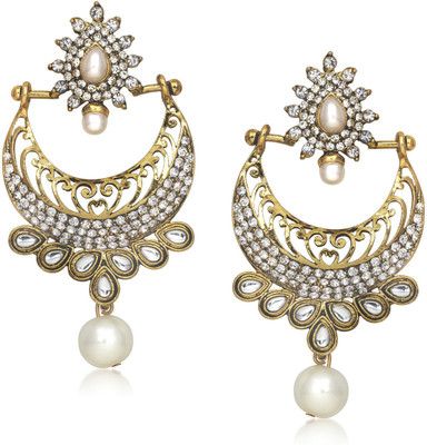 

Meenaz White Stone Pearl Design Cubic Zirconia Alloy Chandelier Earring