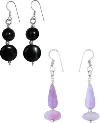

Pearlz Ocean Tip Toe To Fantasy 2-2.5 Inches Dyed Quartzite, Black Obsidian & Agate Gemstone Beads Alloy Earring Set