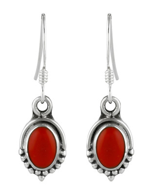 

Abhooshan Precious Stone Coral Sterling Silver Dangle Earring