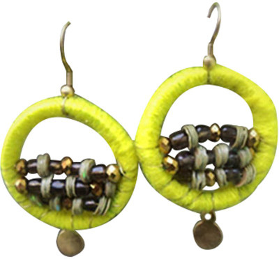 

Ba No Batwo Yellow Rangakriti Cotton Dori, Plastic Dangle Earring