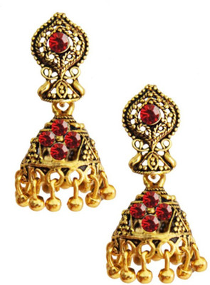 

Being Women Oxidized Gold Red Stone Fashion Alloy Jhumki Earring