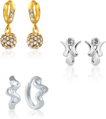 mahi Sparkling Hoop Crystal Alloy Earring Set