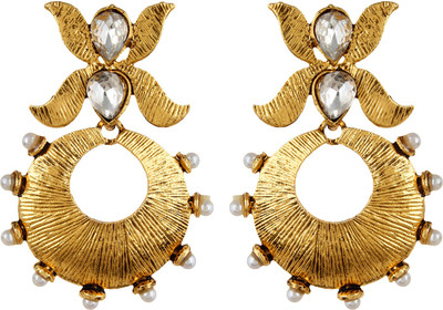 

Fabula Gold & White Zircon American Diamond AD CZ & Pearl Floral Traditional Ethnic Jewellery Jewellery for Women, Girls & Ladies Metal Dangle Earring