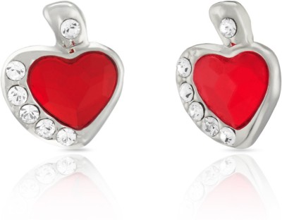 mahi Red and White Heart Swarovski Crystal Alloy, Brass Stud Earring