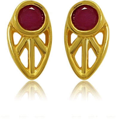 mahi Red Drop Leaf Ruby Alloy, Brass Stud Earring