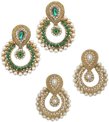 YouBella Combo of Green and Pearl Alloy Chandbali Earring