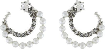 ONE STOP FASHION Glamorous And Trendy White Colour Pearls And Stone Alloy Stud Earring