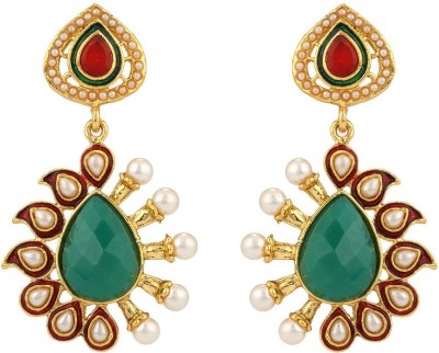 rajwada arts Red Enamel With Green Stone Brass Drops & Danglers