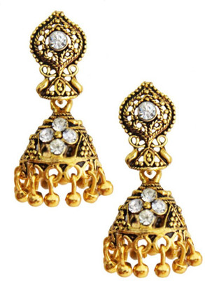 

Being Women Oxidized Gold White Stone Fashion Alloy Jhumki Earring