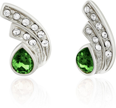 mahi Green Peacock Feather Swarovski Crystal Alloy, Brass Stud Earring