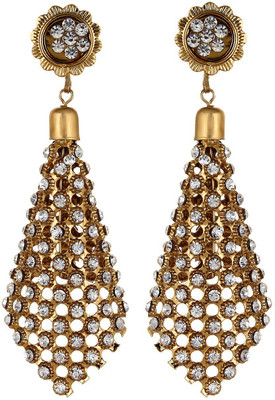 

Fabula Gold & White Zircon American Diamond AD CZ Traditional Ethnic Jewellery Drop for Women, Girls & Ladies Metal Dangle Earring
