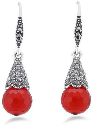 

Jazz Jewellery Red Colour Antique Silver Plated Pearl Drop Earring Alloy Drop Earring
