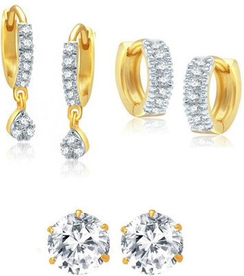 

Enzy Dailywear Gold Plated American Diamond - Set of 3 Pairs Alloy Earring Set