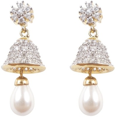 rajwada arts American Diamond with White Pearl Brass Drops & Danglers