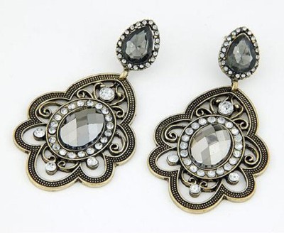 Cinderella Collection By Shining Diva Alluring Golden & Gray Crystal Alloy Drops & Danglers