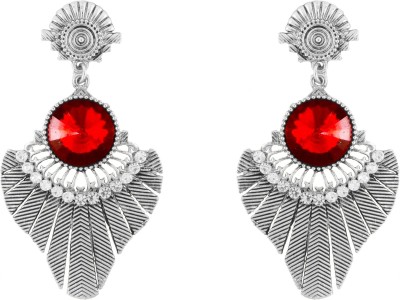 donna Red Round Leaf Crystal Metal Drops & Danglers