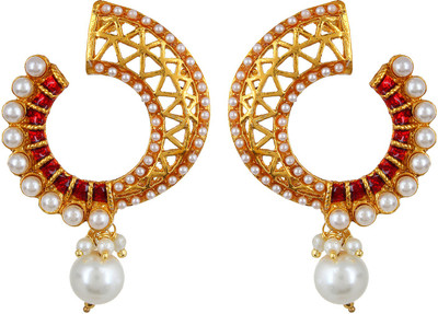 

Fabula Gold, White & Maroon Red Pearl Traditional Ethnic Jewellery Drop for Women, Girls & Ladies Metal Drop Earring