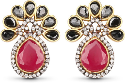 

Johareez Pink Stone, Black Stone & White Cubic Zirconia Gold Plated Brass Earrings Brass Stud Earring