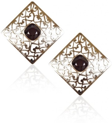 rajwada arts Stylish Squares with Black Stone Brass Stud Earring