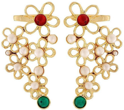 

the jewelbox Filigree flower Pearl Copper Cuff Earring