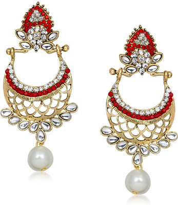 

Meenaz Red & White Colour Stone Design Cubic Zirconia Alloy Chandelier Earring