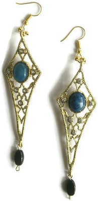 

Fabula Gold, Blue & Black Zircon American Diamond AD CZ Traditional Ethnic Jewellery Filigree Drop for Women, Girls & Ladies Metal Dangle Earring