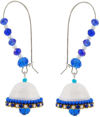 Halowishes Royal Blue and White Hancrafted Kidney Hook Jhumka Paper Hoop Earring available at flipkart for Rs.279