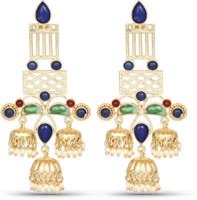 Johareez Designer Multi Stone Temple Earrings Brass Jhumki Earring