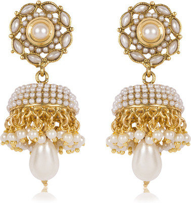 

Aaishwarya Designer White Stoned Crystal Alloy Jhumki Earring